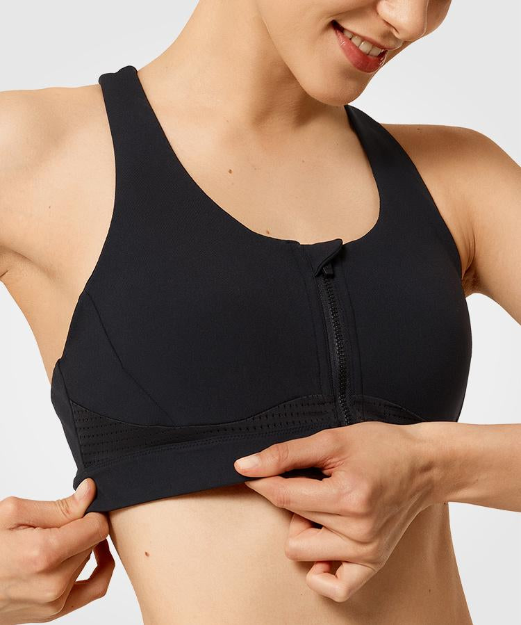 Womens criss cross zip front high impact sports bra | Yvettesports
