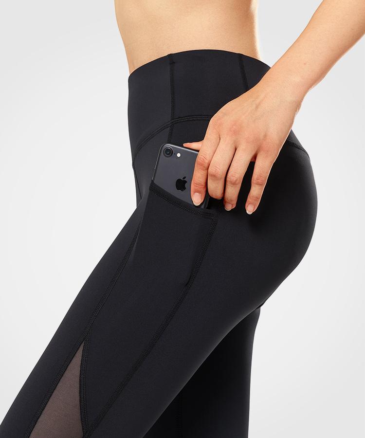 Buy Mesh Panel Solid Leggings with Pocket for Women Online