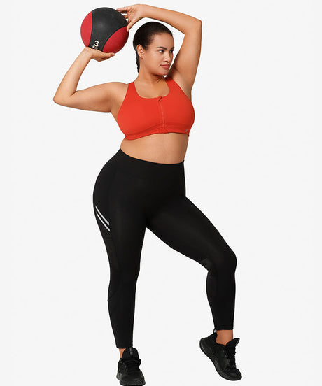 Power Zip Front Criss Cross Vadderad Löpar-BH | Sport-BH med högt stöd för kvinnor (plus size)